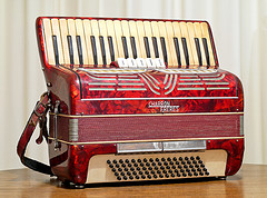 Red and white accordion